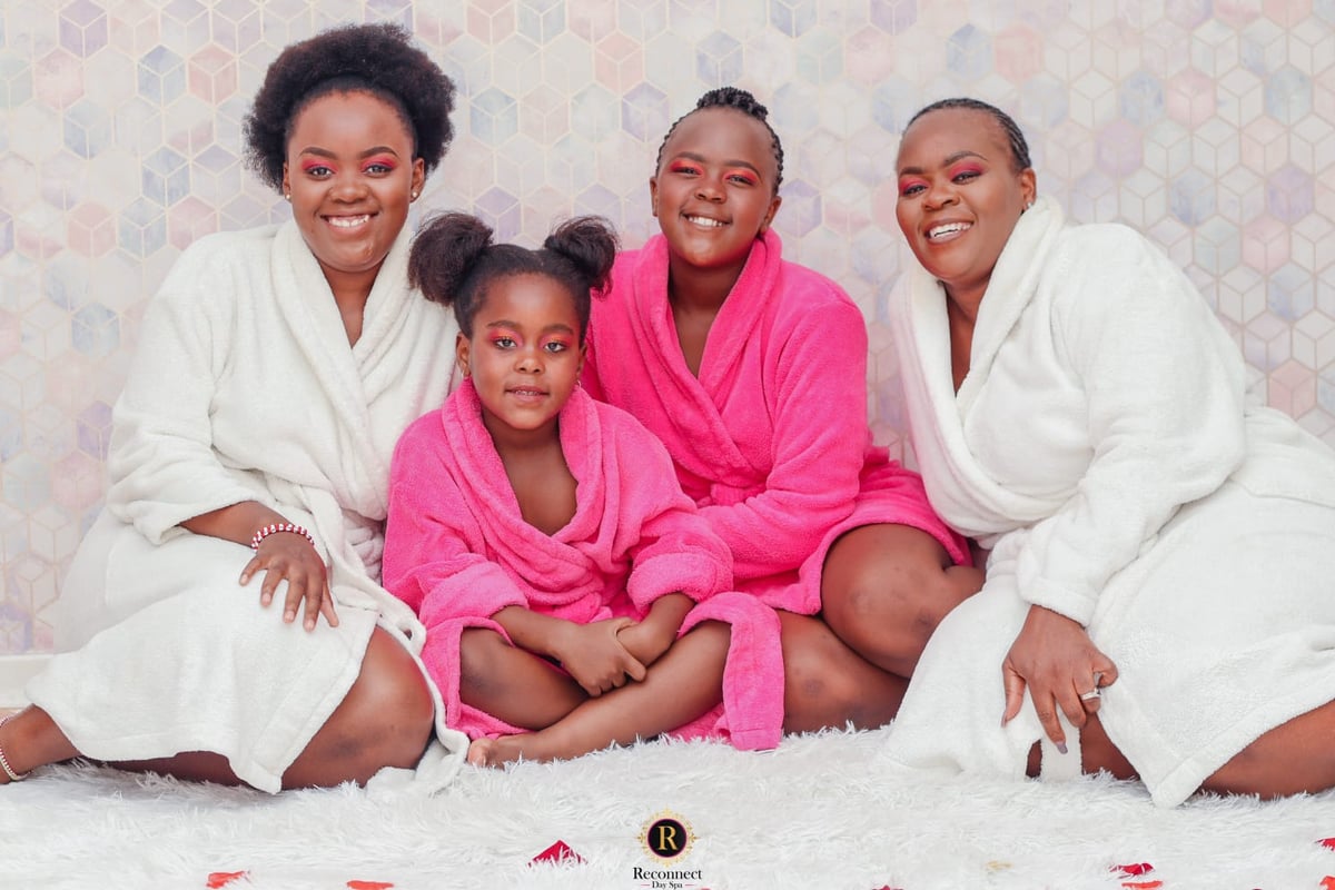 Family of four in spa robes enjoying the Family Package at Reconnect Day Spa Polokwane