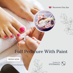 A girl enjoying Full Pedicure With Paint at reconnect da spa