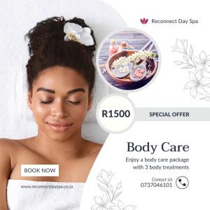Body care package details and booking details and a girl enjoyg massage